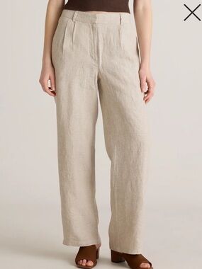 NEW Quince Size 16 Pants 100% European Linen Trousers Pleated High Rise Straight